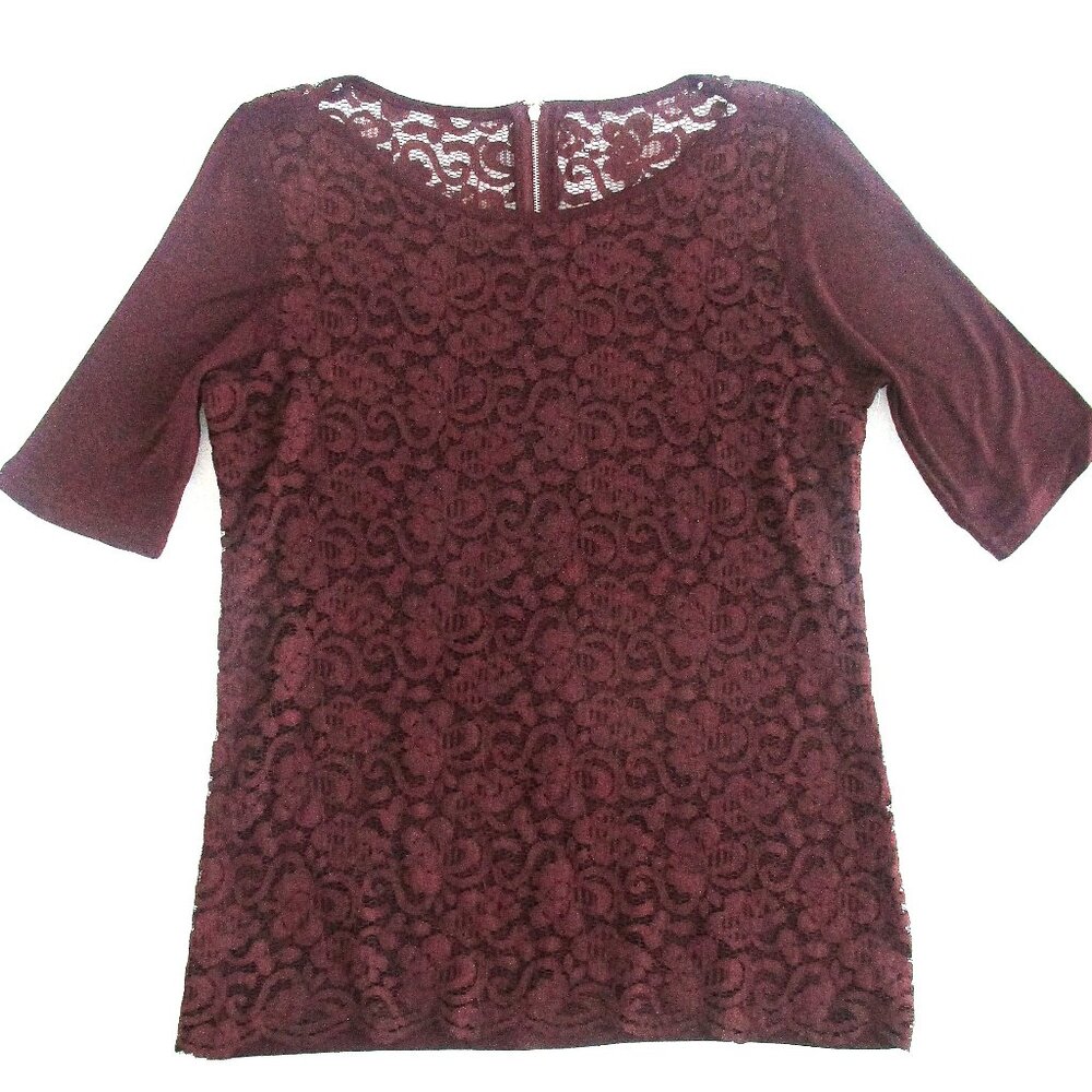 New York & Co. (NWT) Women's Lace Front Short Sleeve Knit Top Size Medium